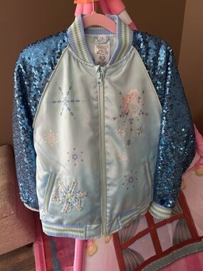 Disney Frozen Blue Sparkle Zip Jacket with Elsa Graphic. Size 7/8